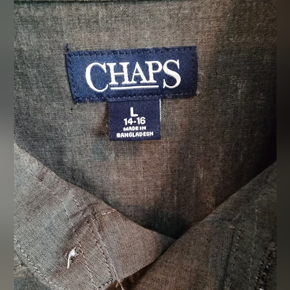 CHAPS Gray Button Front Long Sleeve Shirt SZ Large - Picture 4 of 7